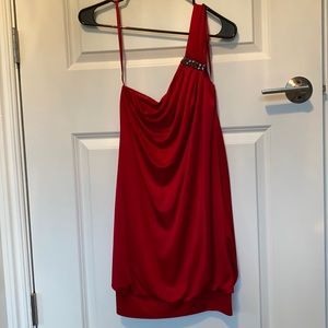 BCBGMaxAzria Red Embellished One Shoulder Dress